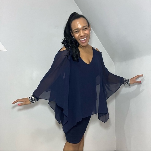 Vintage blue cocktail dress embellished midi formal gown evening wear new years - Picture 5 of 16